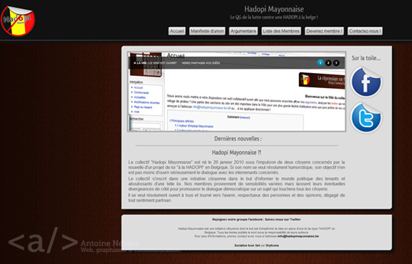 Capture d\'écran du site d\'Hadopi Mayonnaise